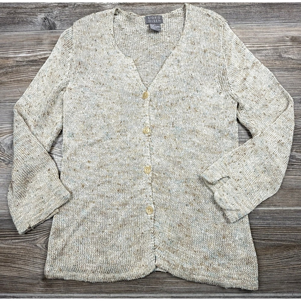 Sigrid Olsen Women's Knit Tan Rayon Blend Cardigan Sweater S‎ Minimalist Coastal